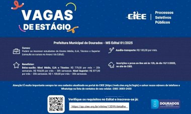 Prefeitura prorroga inscrições para estágio com bolsas de até R$ 1,1 mil